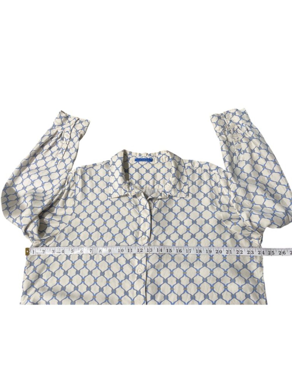 J. Mclaughlin Women Size XL Shirt Button-Up Silk-Blend Top Geometric Long Sleeve - Picture 6 of 9